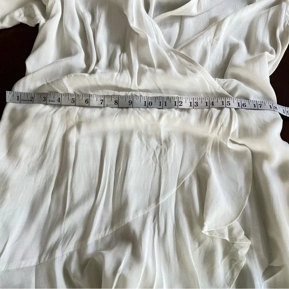 City Chic | Evans White Ruffle Hem Wrap Mini Dress - Picture 5 of 7
